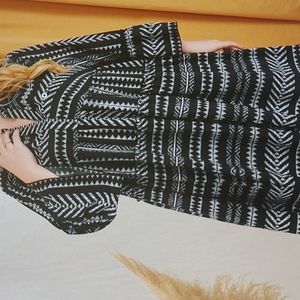 Emory Rose Plus Geo Print Frill Trim Smock Dress